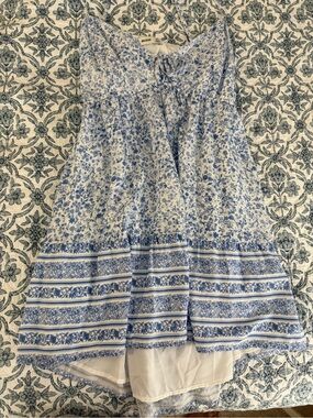 Hollister White Mini Dress with Light Blue Floral Print